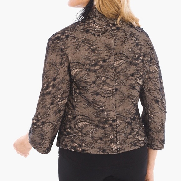 Chico’s Black Lace-Embellished Jacket 3/4 sleeves Chicos size 3 Women’s XL - Picture 2 of 8